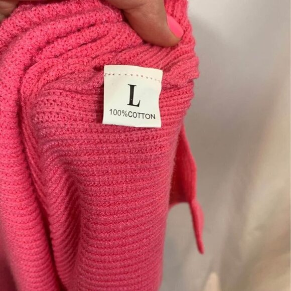 WOMAN’S cold shoulder sweater. 100% cotton. Pink. Size large. Side slits. - Picture 8 of 8